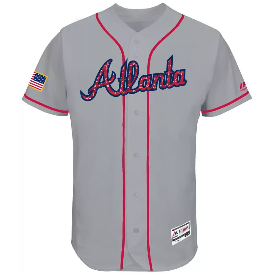 Personalized Atlanta braves majestic 2018 stars and stripes collection flex base team jersey gray