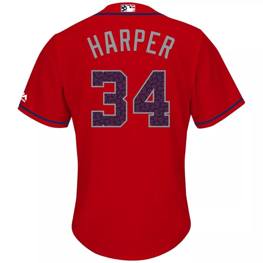 Customizable Bryce harper washington nationals majestic fashion stars stripes cool base player jersey scarlet