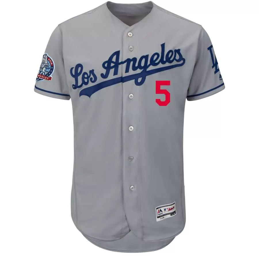 Custom Corey seager los angeles dodgers majestic 60th anniversary road on field patch flex base player jersey gray