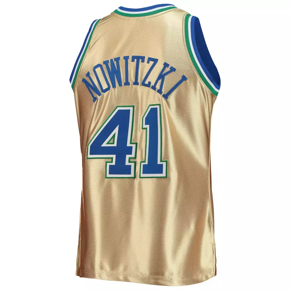 Custom Dirk nowitzki dallas mavericks mitchell amp ness 75th anniversary 1998 99 hardwood classics swingman jersey gold