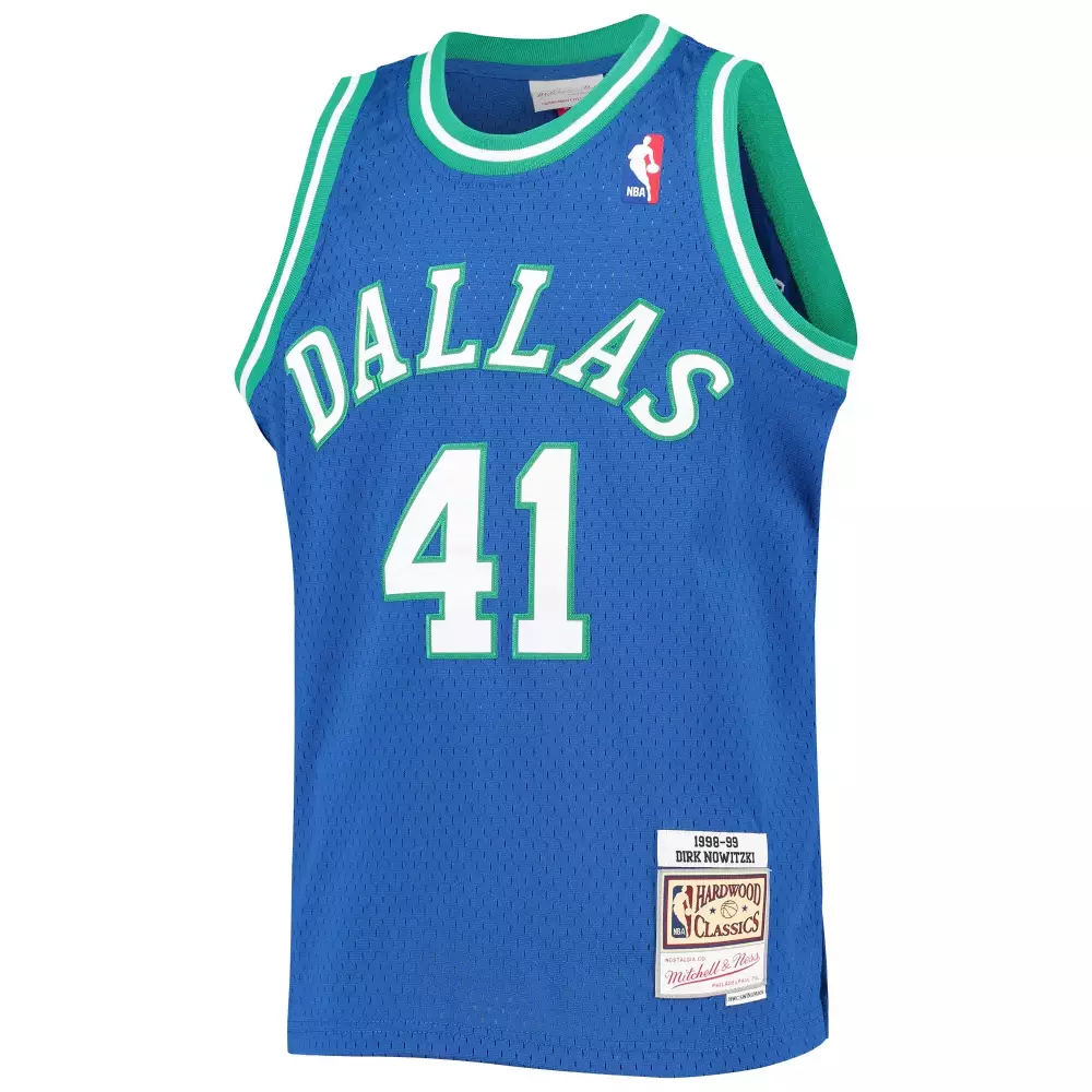 Personalized Dirk nowitzki dallas mavericks mitchell amp ness youth 1998 99 hardwood classics swingman jersey blue