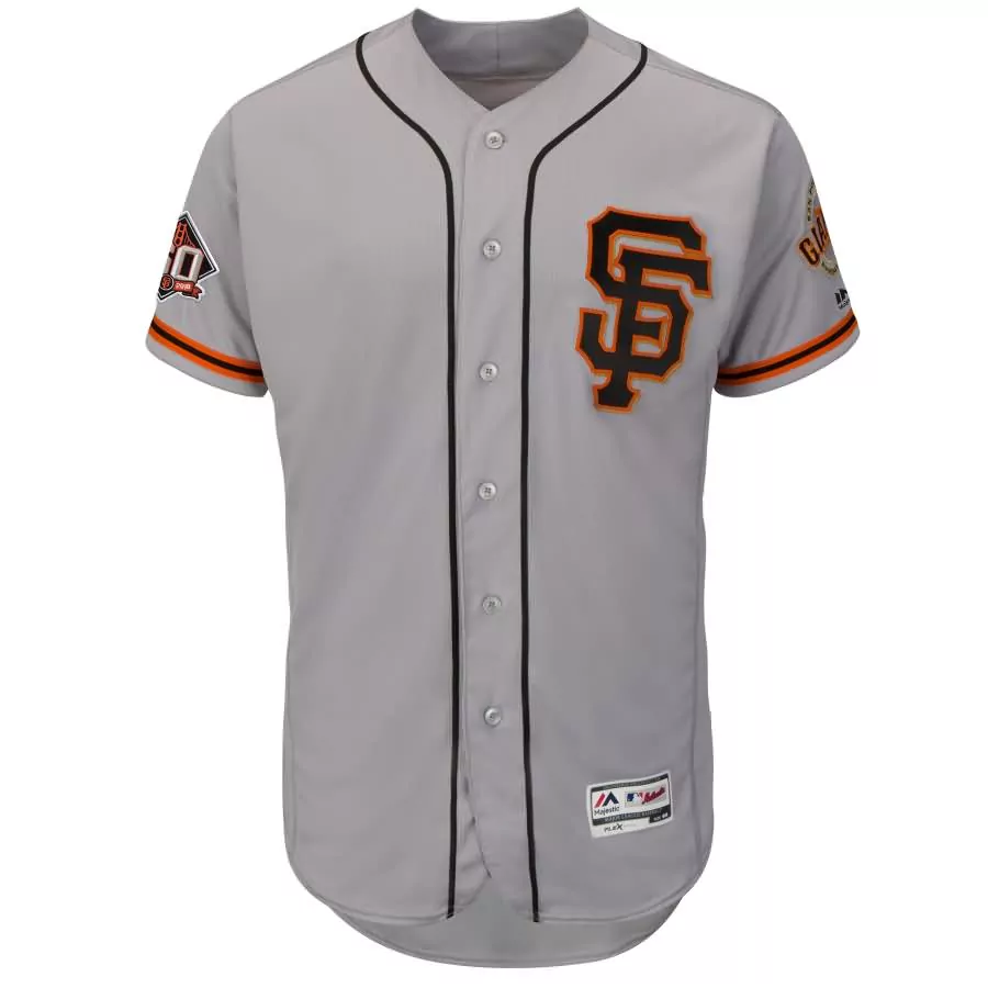 Personalized Hunter pence san francisco giants majestic road alternate on field 60th season patch flex base player jersey gray