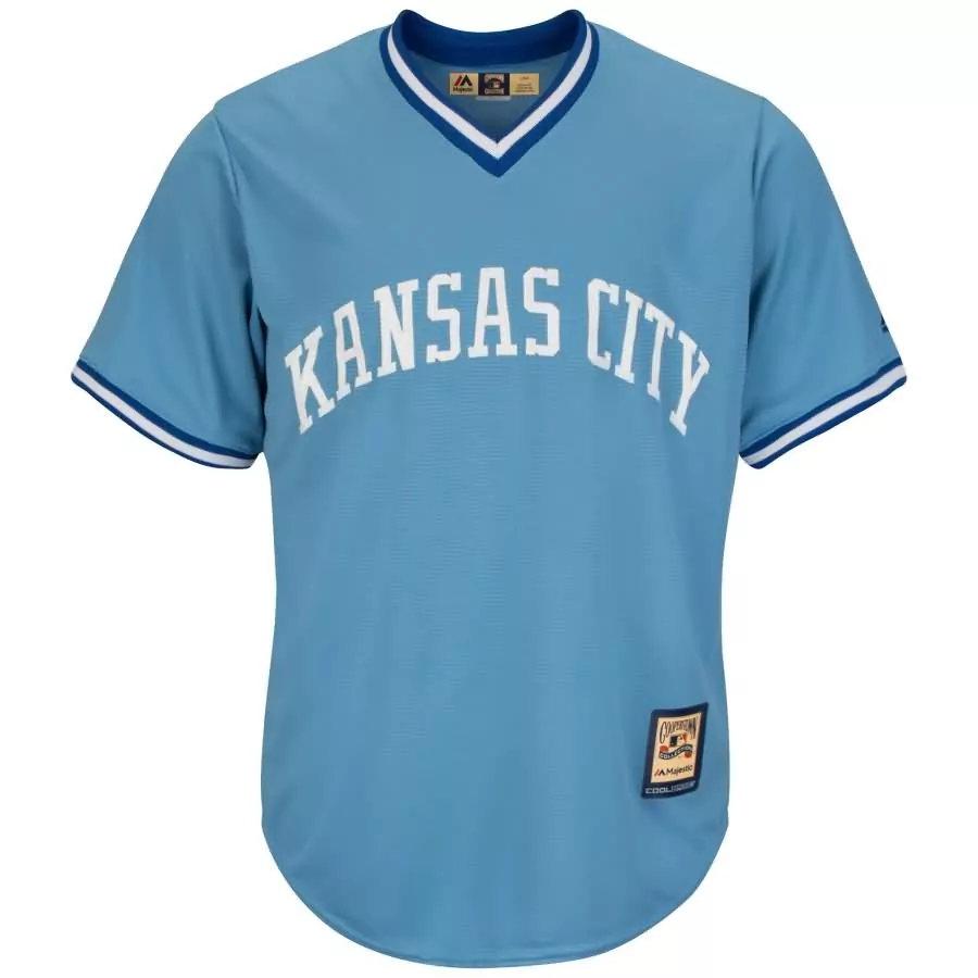 Custom Kansas city royals majestic cooperstown cool base team jersey light blue