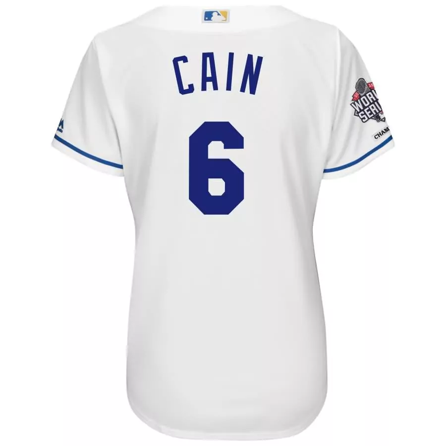 Customizable Lorenzo cain kansas city royals majestic womens 2015 world series champions cool base player jersey white