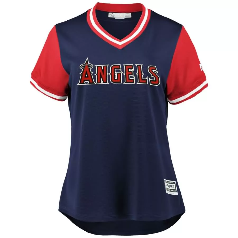 Custom Mike trout kiiiiid los angeles angels majestic womens 2018 players weekend cool base jersey navyred