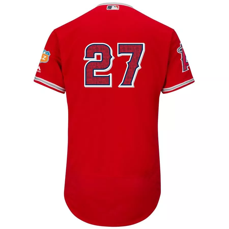Customizable Mike trout los angeles angels majestic alternate 2016 flex base collection on field spring training player jersey scarlet