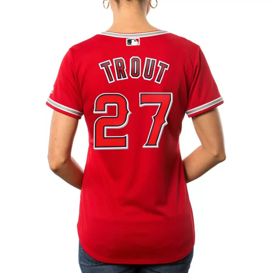 Custom Mike trout los angeles angels majestic womens cool base player jersey scarlet