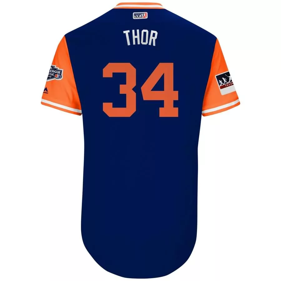 Custom Noah syndergaard thor new york mets majestic 2018 mlb little league classic jersey royalorange