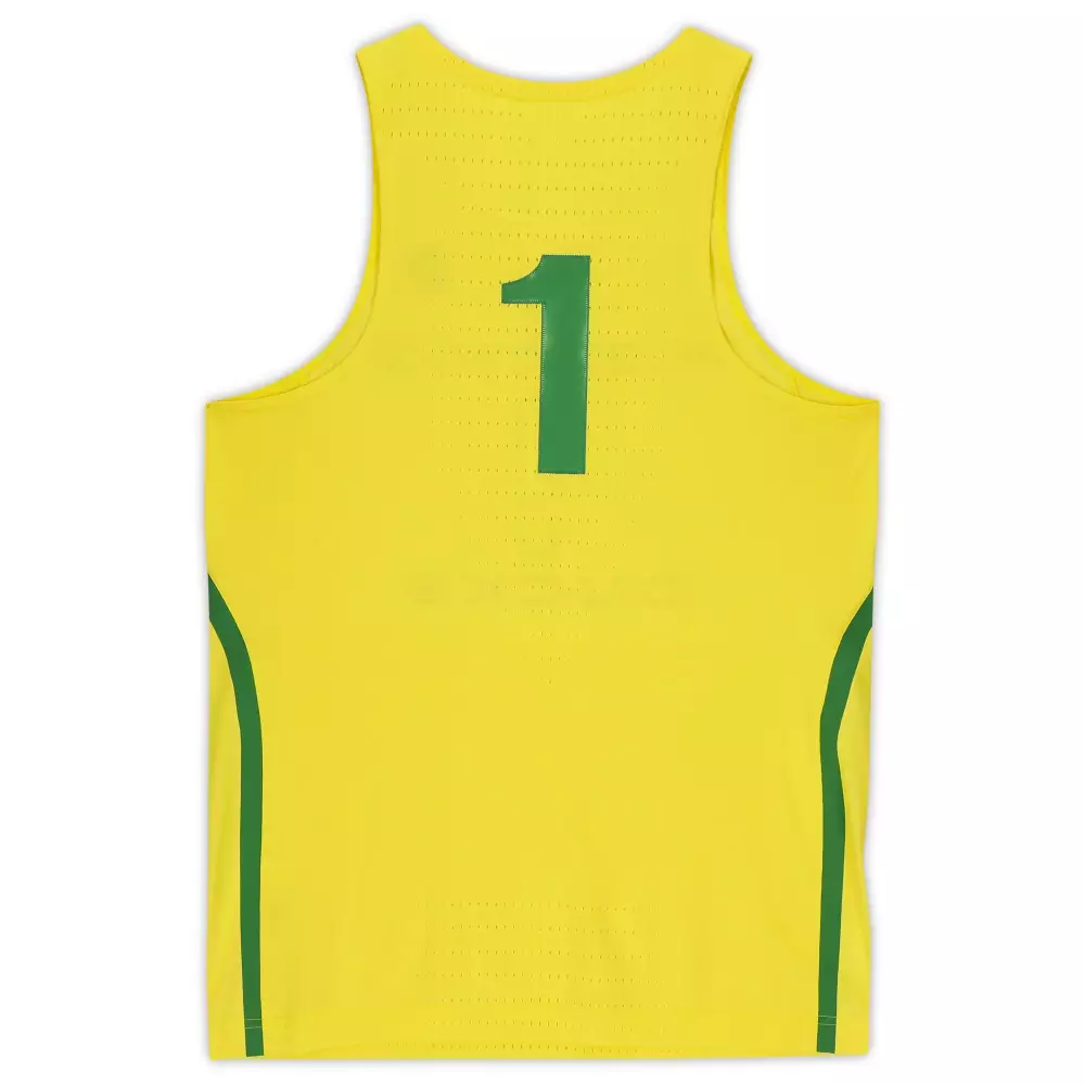 Custom Oregon ducks fanatics team issued 1 yellowgreen jersey from the 2016 17 ncaa basketball season