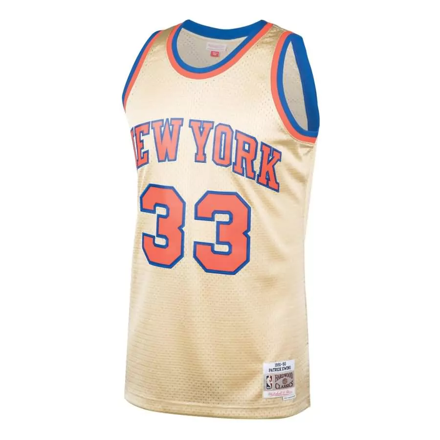 Personalized Patrick ewing new york knicks mitchell ness 1991 92 hardwood classics gold series swingman jersey gold