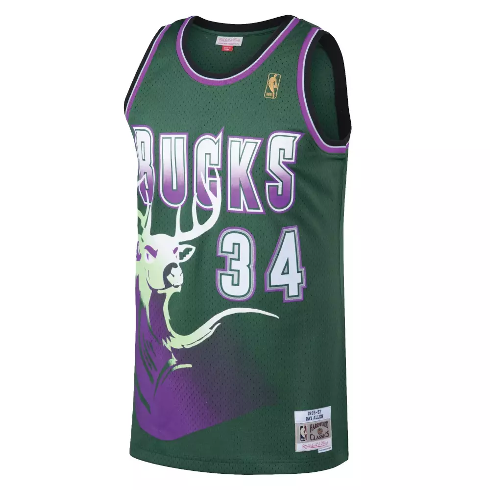 Custom Ray allen milwaukee bucks mitchell amp ness 1996 97 hardwood classics swingman jersey kelly green