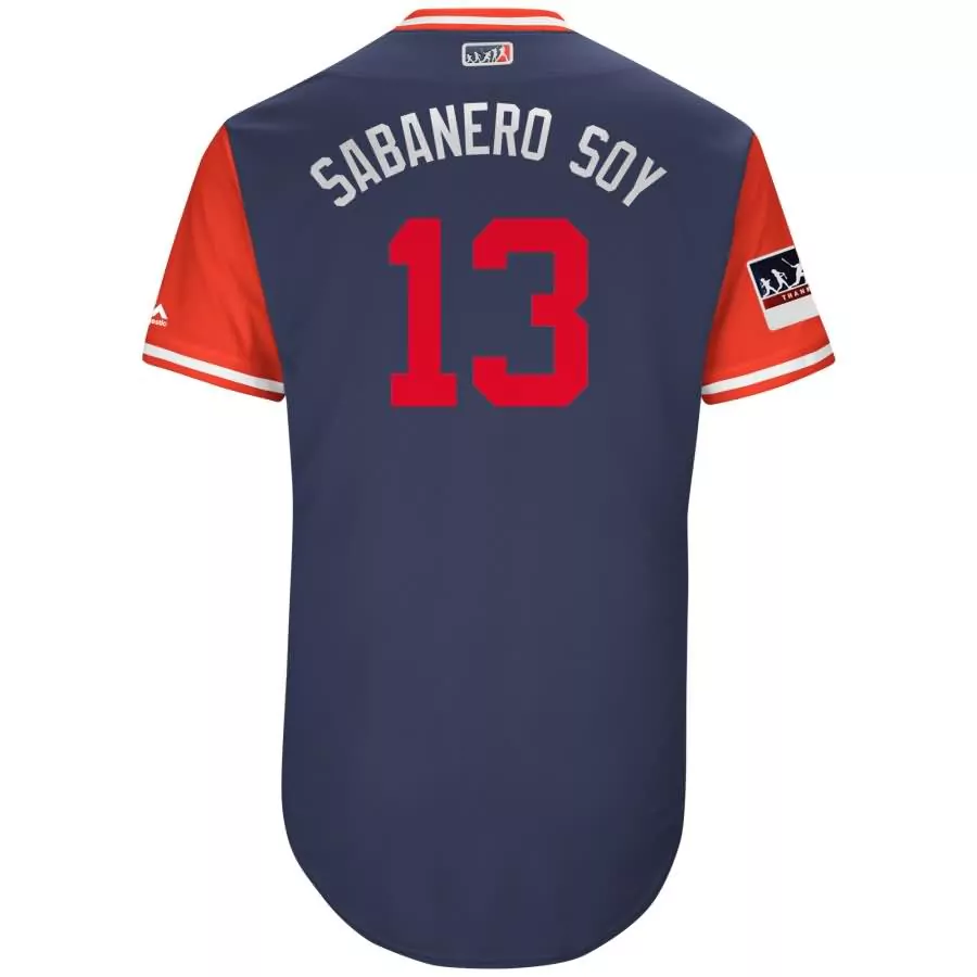 Personalized Ronald acuna jr sabanero soy atlanta braves majestic 2018 players weekend jersey navyred