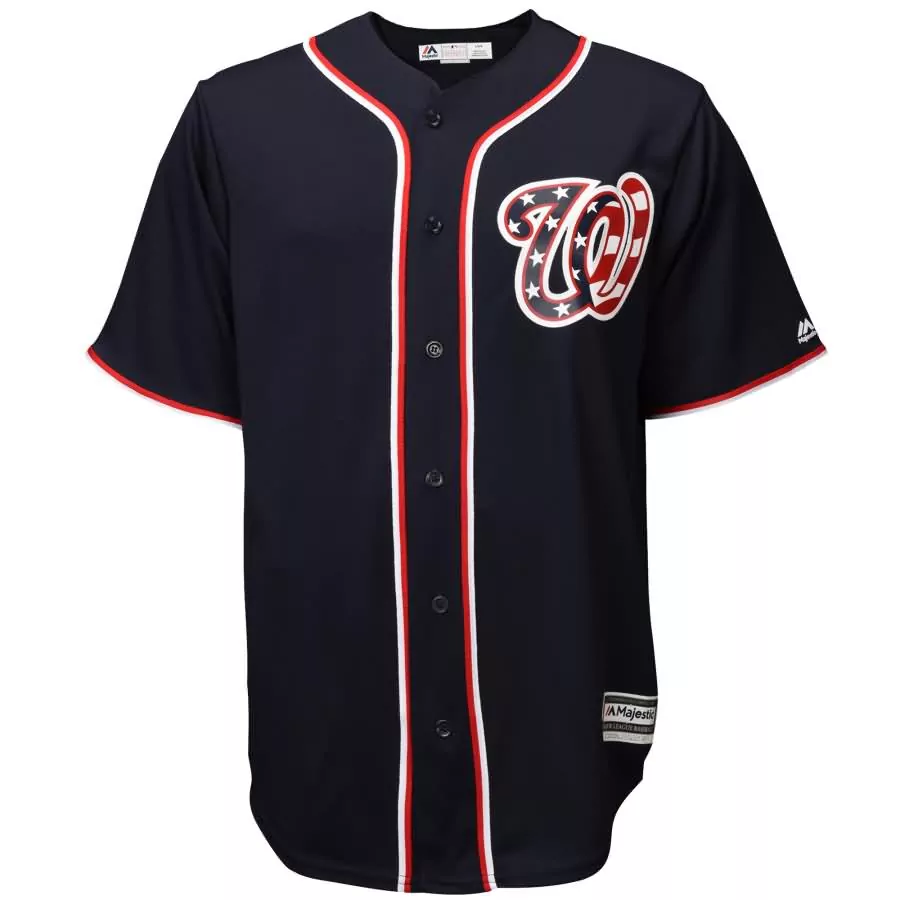 Custom Washington nationals majestic official stars and stripes cool base jersey navy