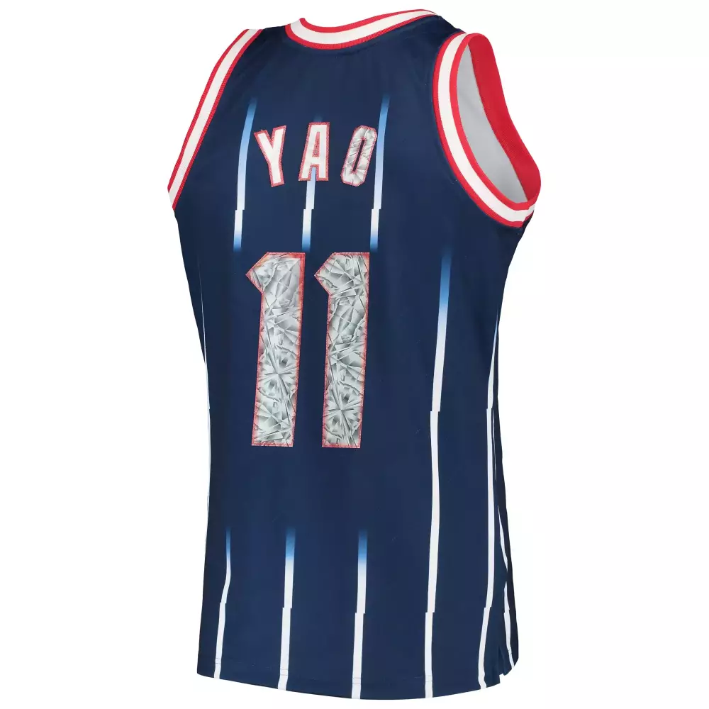 Customizable Yao ming houston rockets mitchell amp ness 1996 97 hardwood classics nba 75th anniversary diamond swingman jersey navy