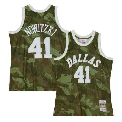 Custom Dirk nowitzki dallas mavericks classics 199899 ghost green jersey camo 6456