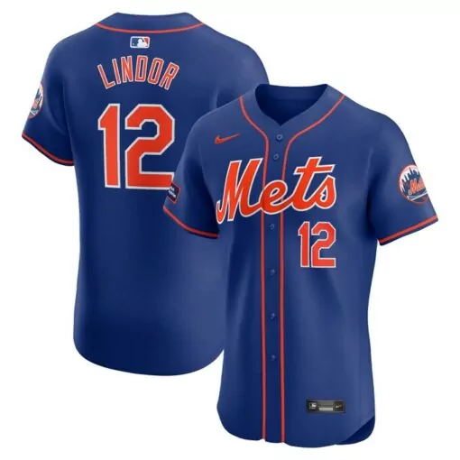 Custom Francisco lindor new york mets alternate elite sponsor patch player jersey royal 6425