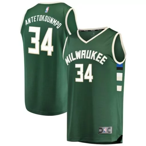 Custom Giannis antetokounmpo milwaukee bucks fast break jersey green icon edition 6680