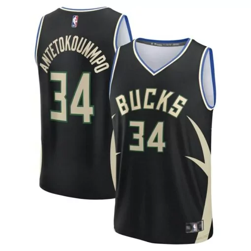 Customizable Giannis antetokounmpo milwaukee bucks fast break player jersey statement edition black 8378