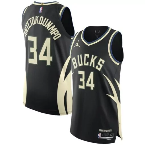 Personalized Giannis antetokounmpo milwaukee bucks jordan brand player jersey statement edition black 6917