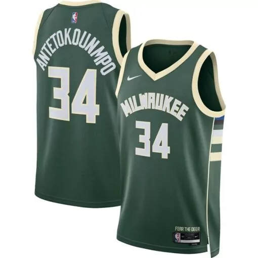 Custom Giannis antetokounmpo milwaukee bucks unisex jersey icon edition hunter green 2974