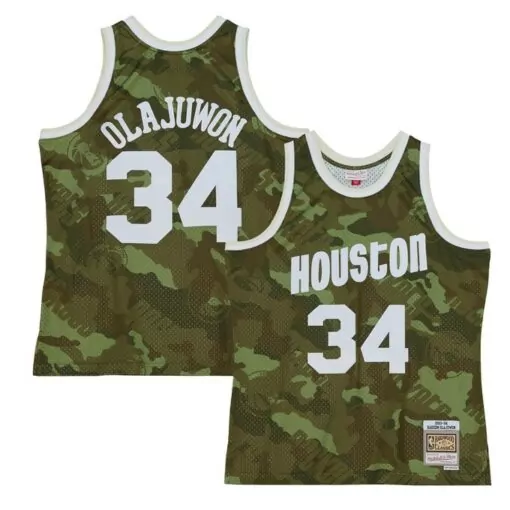 Personalized Hakeem olajuwon houston rockets classics 199394 ghost green jersey camo 7720
