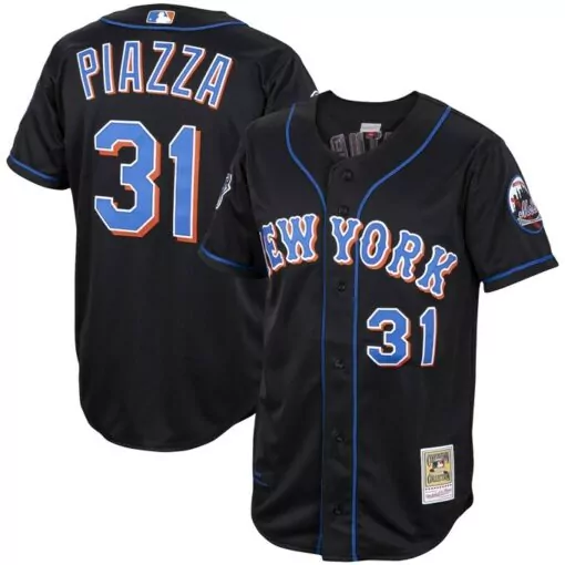 Personalized Mike piazza new york mets alternate 2000 cooperstown collection jersey black 2481