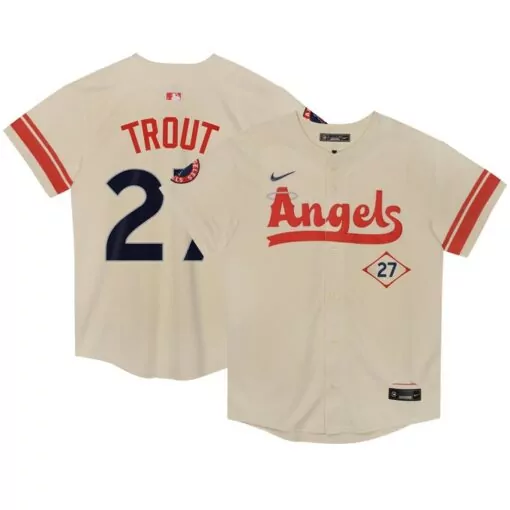 Custom Mike trout los angeles angels preschool city connect player jersey cream 4741