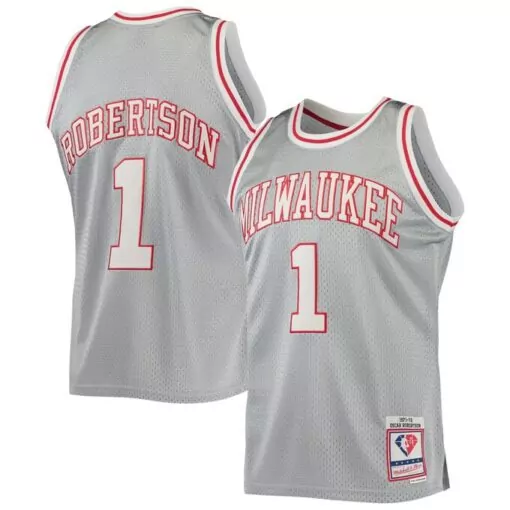 Customizable Oscar robertson milwaukee bucks 75th anniversary 197172 classics jersey silver 7709