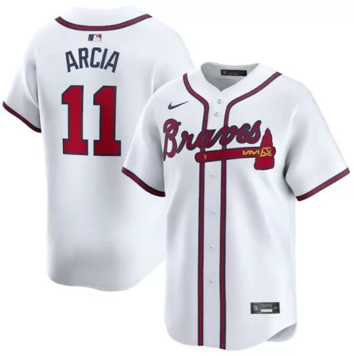 Custom Atlanta braves 11 orlando arcia white 2024 home limited stitched baseball jersey