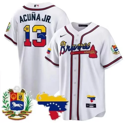 Personalized Atlanta braves 13 ronald acuna jr 2023 white with patch cool base stitched jersey