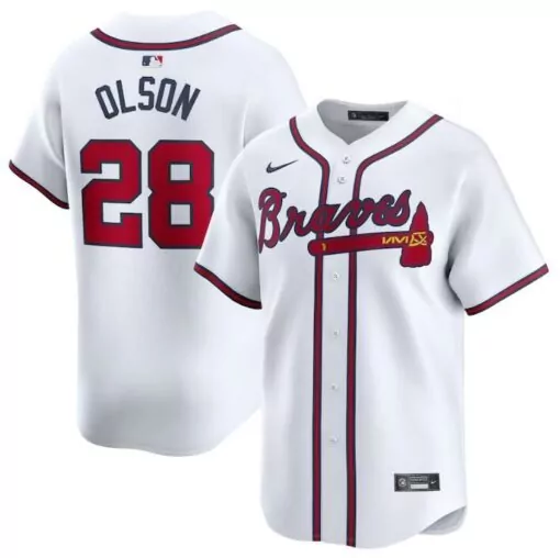 Custom Atlanta braves 28 matt olson white 2024 home limited stitched baseball jersey