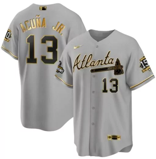 Personalized Atlanta braves active player custom gray gold cool base stitched jersey