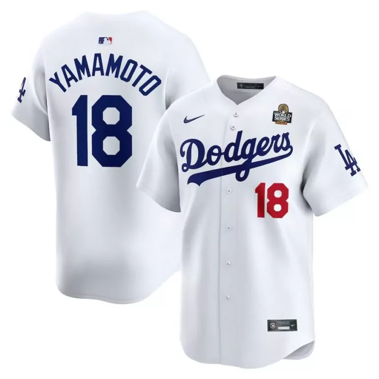 Custom Los angeles dodgers 18 yoshinobu yamamoto 2024 world series home limited player jersey white