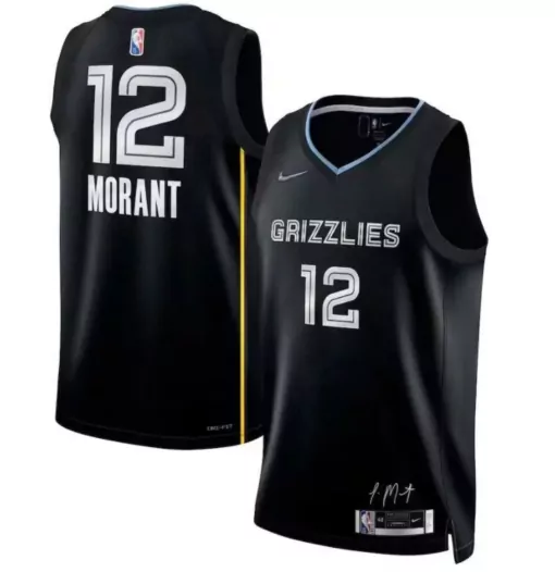 Customizable Memphis grizzlies 12 morant 75th anniversary mvp edition jersey black heat pressedpng