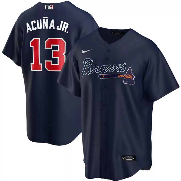 Custom Men s atlanta braves ronald acuna jr navy 2020 spring training player jersey 3