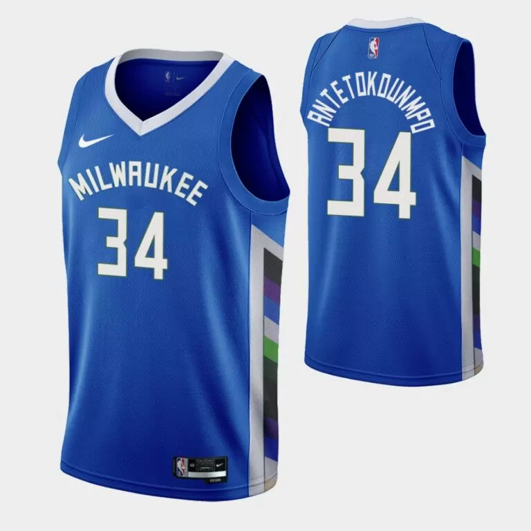 Personalized Milwaukee bucks 34 giannis antetokounmpo 2022 23 city edition jersey blue