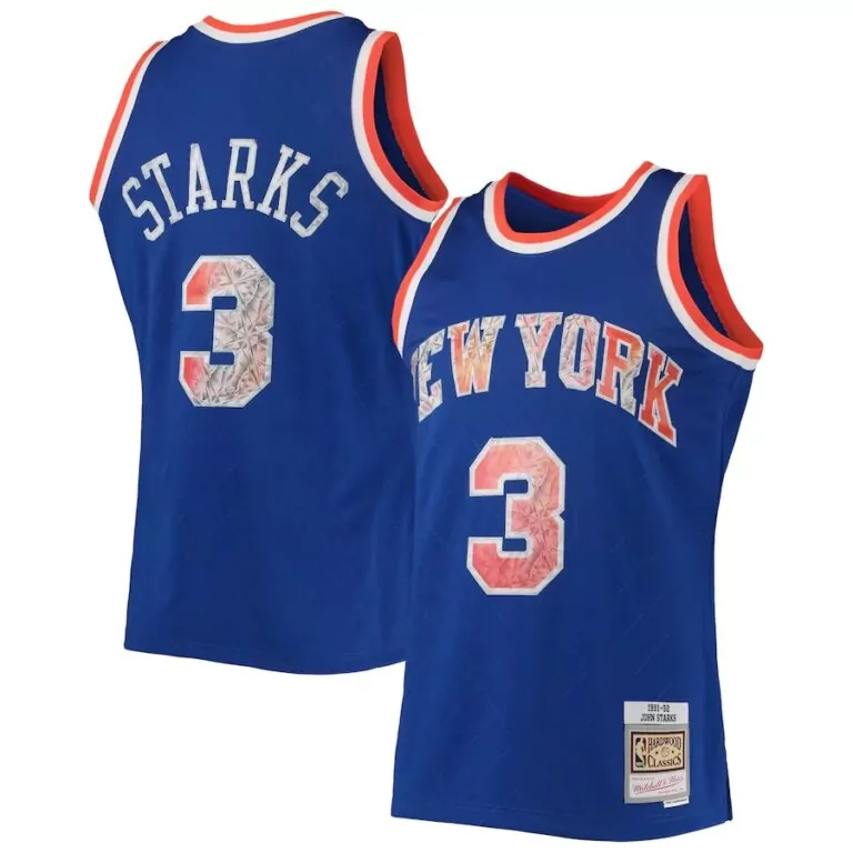 Personalized New york knicks 3 john starks mitchell ness 1991 92 hardwood classics 75th anniversary diamond swingman jersey blue