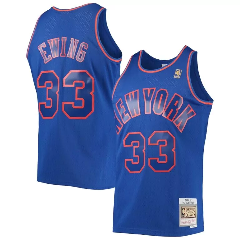 Custom New york knicks 33 patrick ewing mitchell ness 1996 97 hardwood classics swingman jersey blue