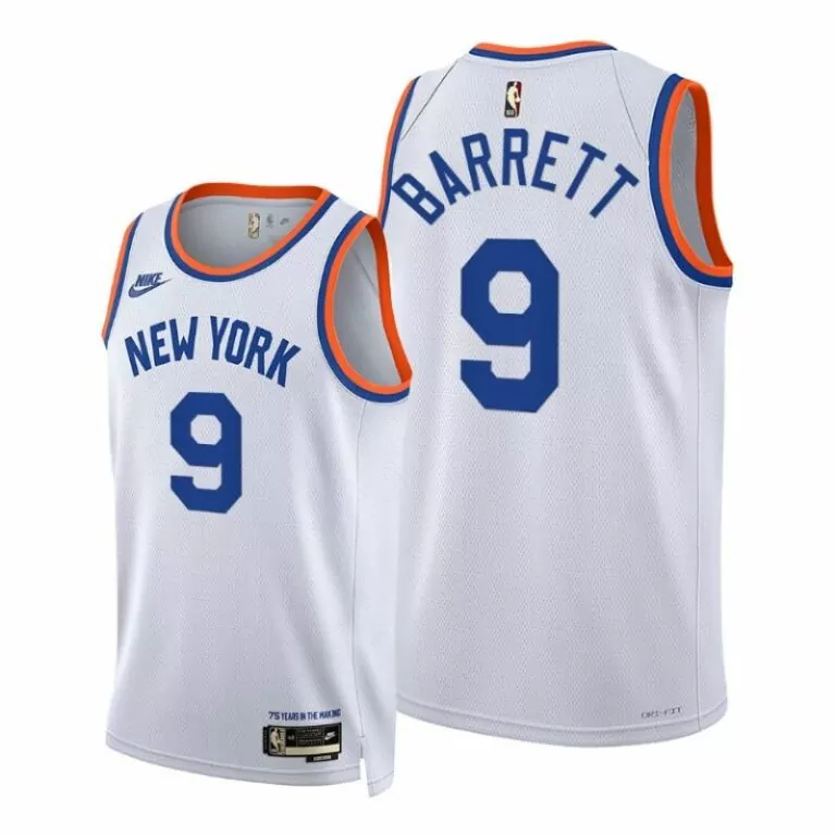 Customizable New york knicks 9 rj barrett 21 22 seasons new 75th anniversary white retro jersey
