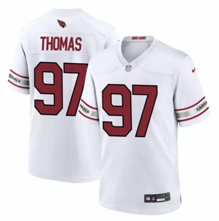 Personalized Arizona cardinals 97 cameron thomas white 2023 stitched game football jersey