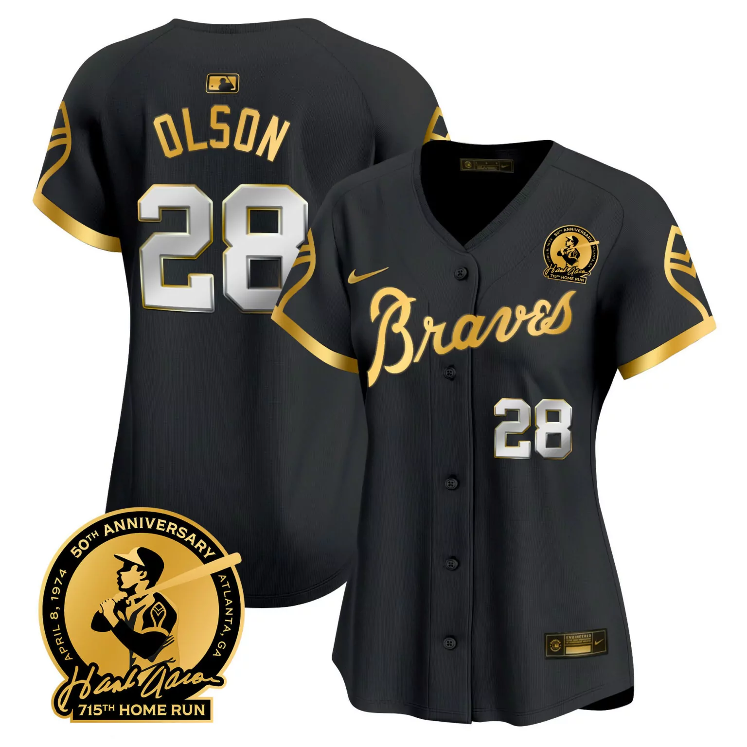 Customizable 1974 black gold matt olson atlanta braves throwback 1974 1982 jersey all stitched 9775