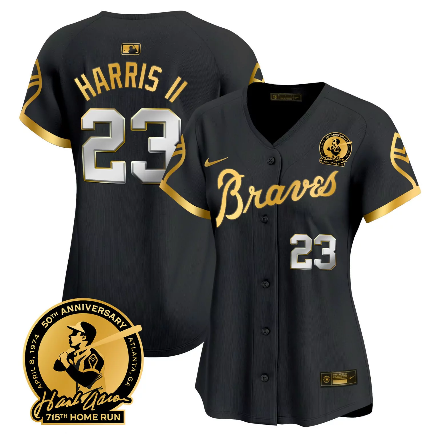 Personalized 1974 black gold michael harris ii atlanta braves throwback 1974 1982 jersey all stitched 1763