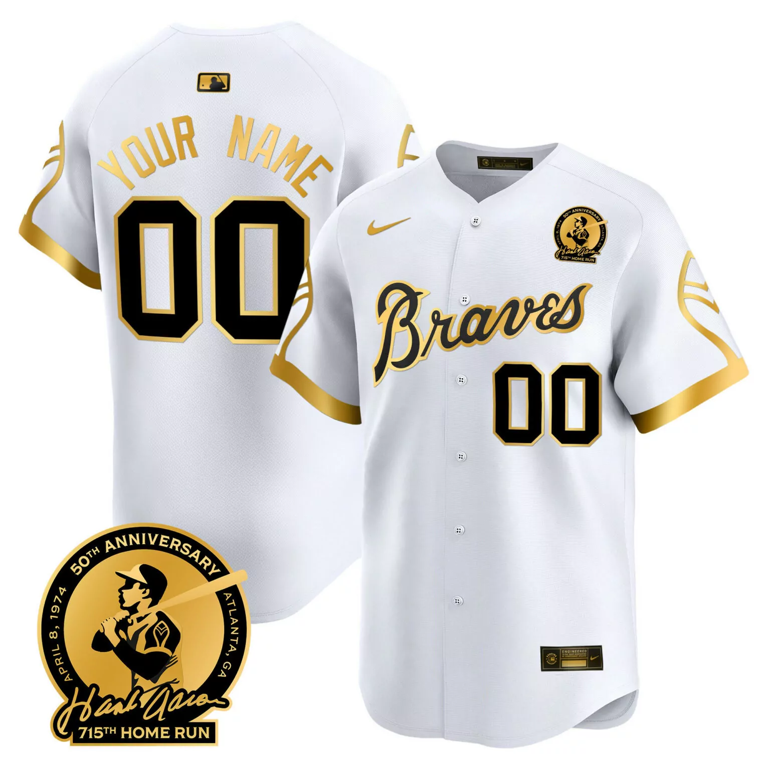 Customizable 1974 white gold atlanta braves throwback 1974 1982 vapor custom jersey all stitched 1522