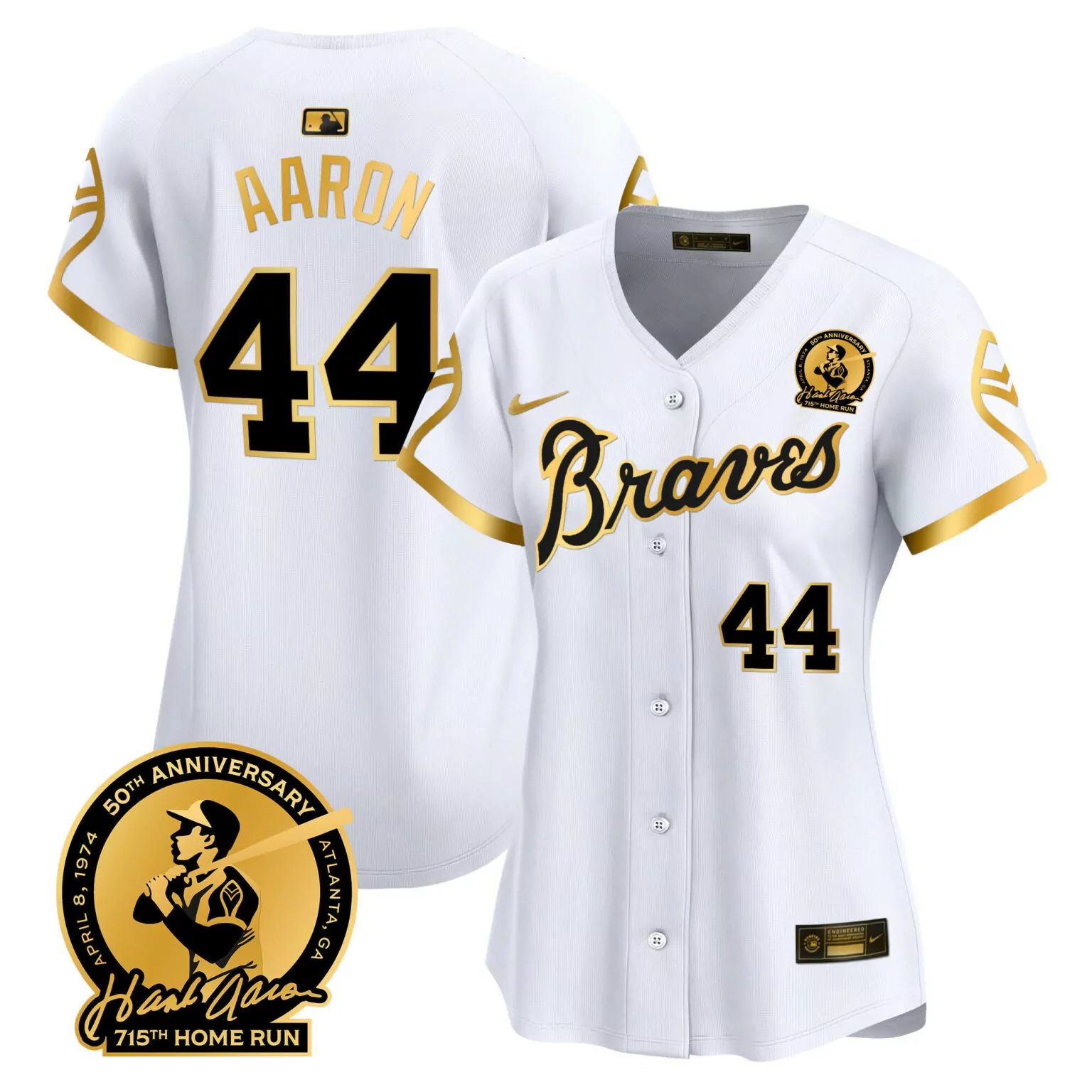 Customizable 1974 white gold hank aaron atlanta braves throwback 1974 1982 jersey all stitched 1222