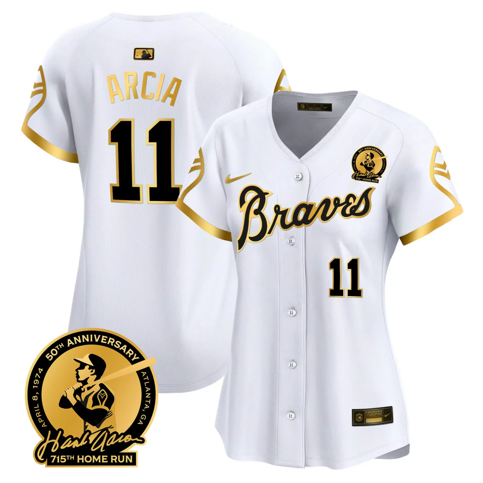 Customizable 1974 white gold orlando arcia atlanta braves throwback 1974 1982 jersey all stitched 7658