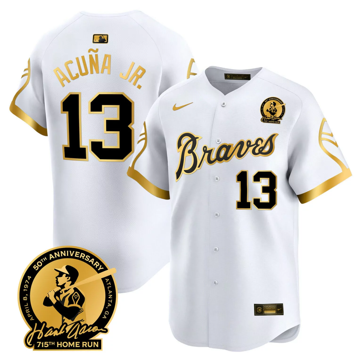 Customizable 1974 white gold ronald acuna jr atlanta braves throwback 1974 1982 jersey all stitched 4851