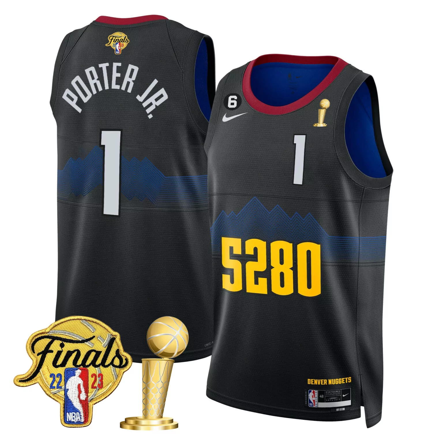 Customizable 5280 city porter jr denver nuggets 2023 finals champions patch jersey all stitched 6698
