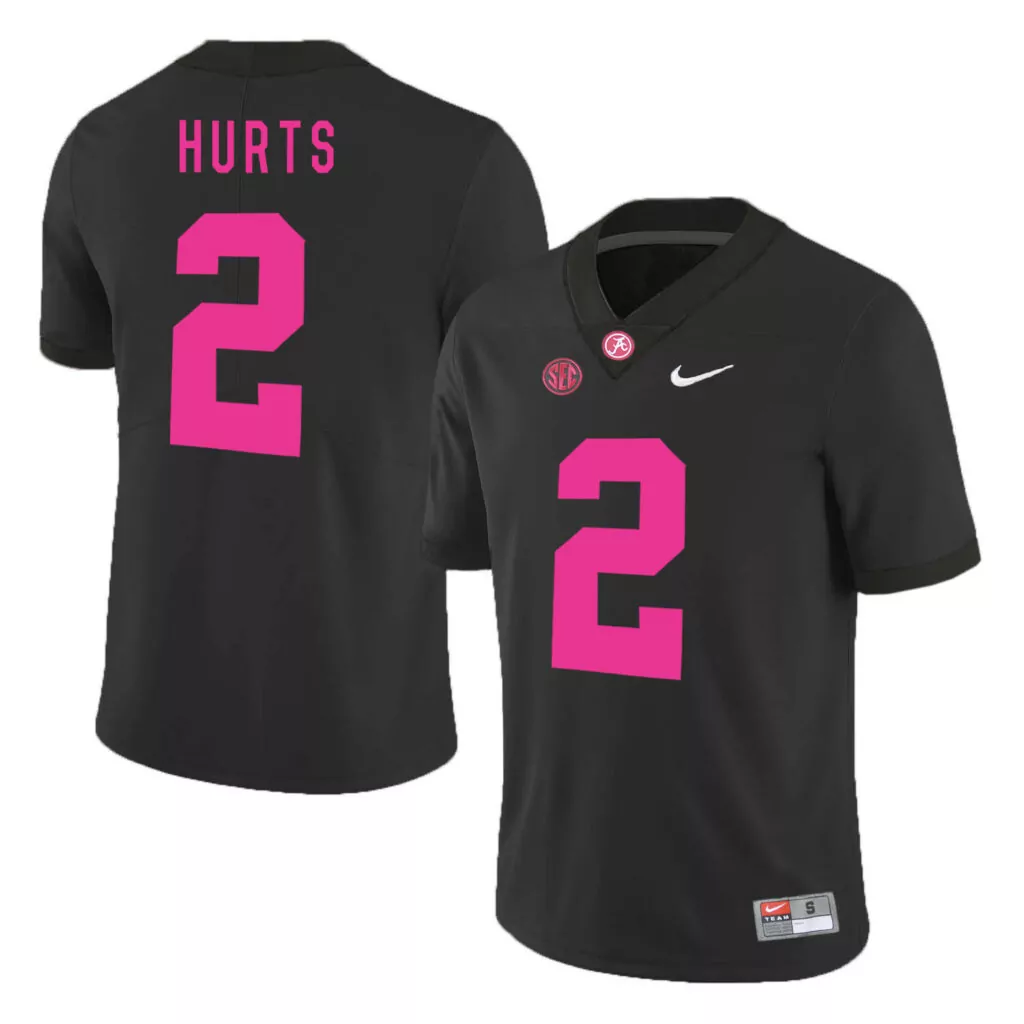 Customizable Alabama crimson tide 2 jalen hurts black 2018 breast cancer awareness college jersey 2755