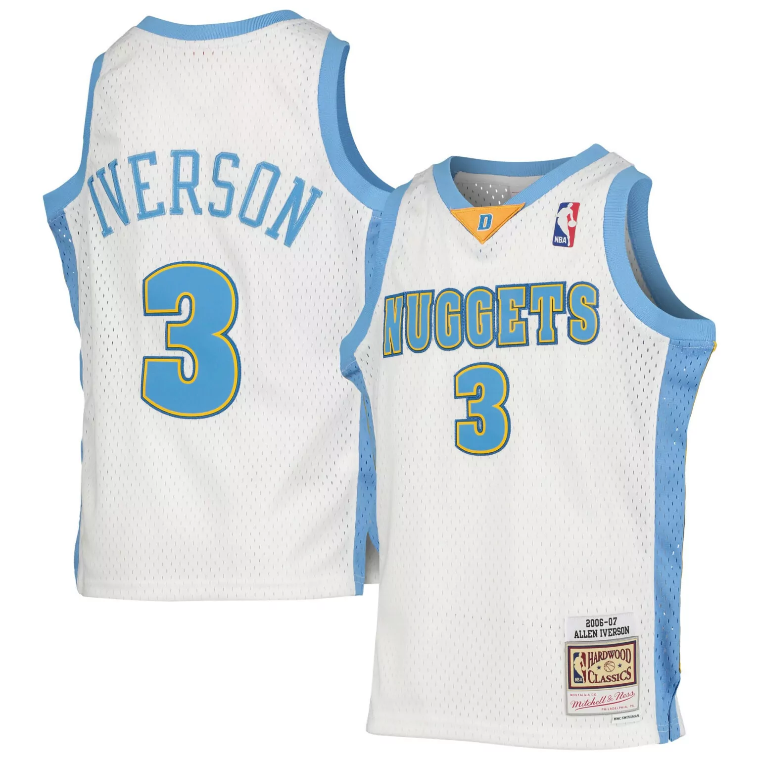 Personalized Allen iverson denver nuggets 200607 hardwood classics jersey white nba 1464