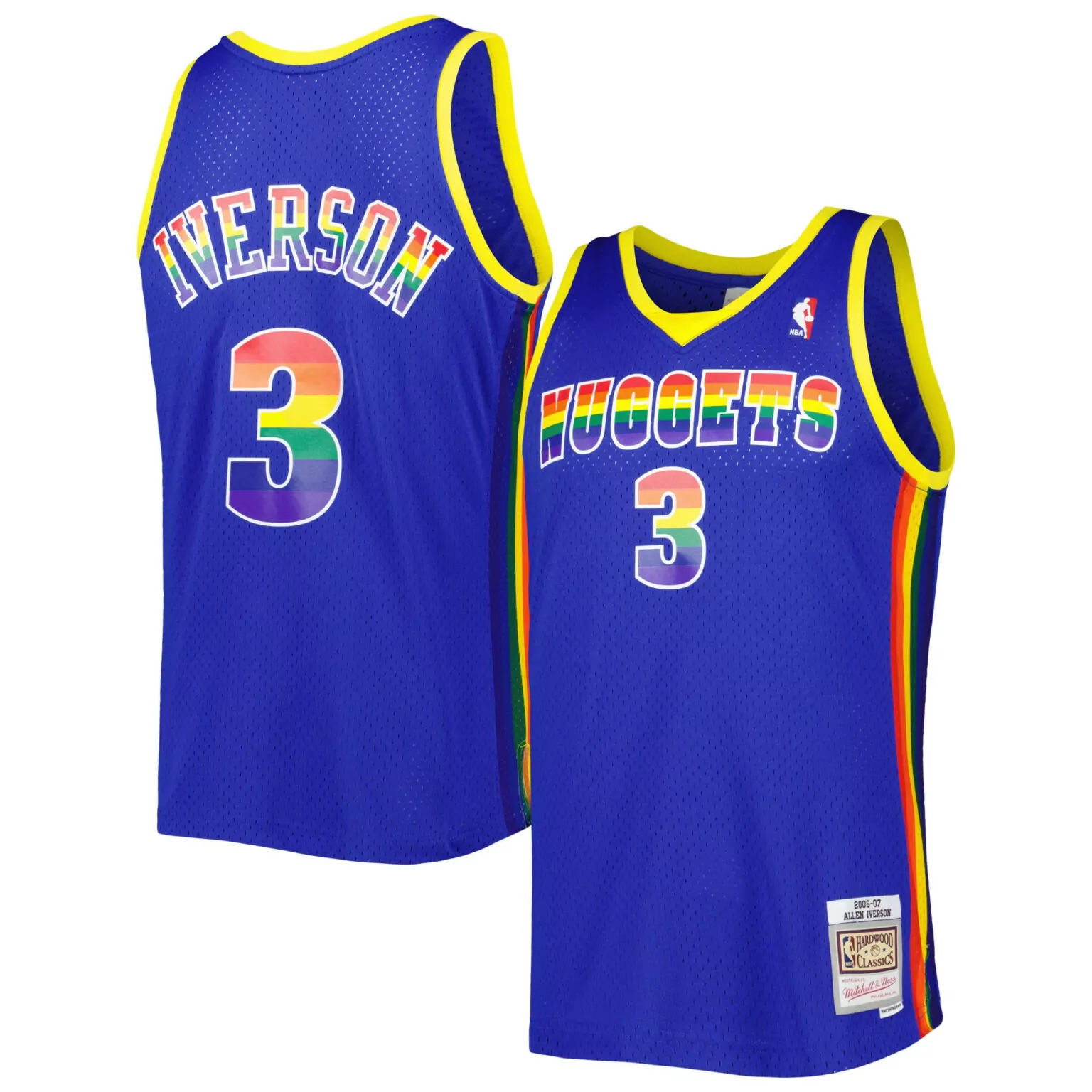 Custom Allen iverson denver nuggets 200607 hardwood classics reload 30 jersey royal nba 9624